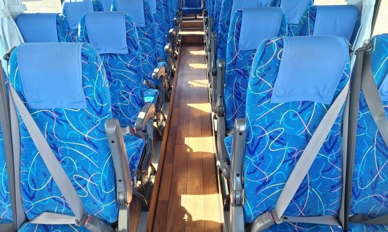 2012 Hino Melpha interior view of the passenger's seats.