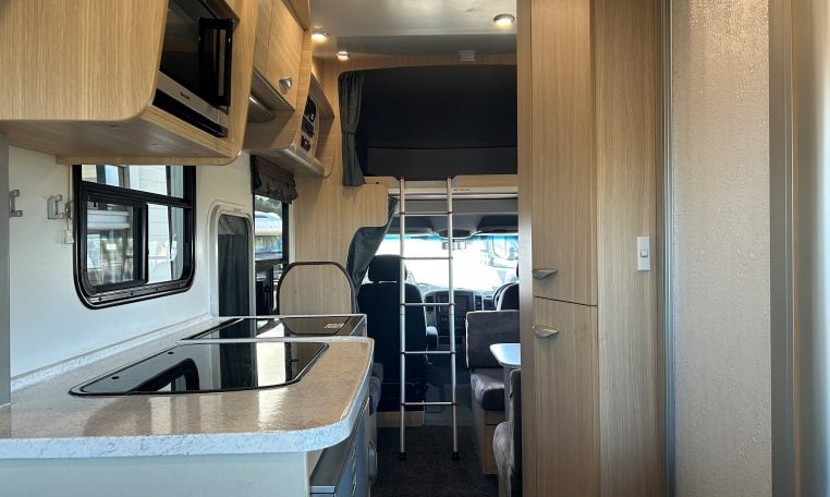 2015 Kea Horizon M721 interior view showing the ladder setup for the bed over cab.