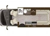 Interior floor layout of the 2017 Auto-Trail Tribute 625 showing kitchen, washroom, and rear lounge arrangement.