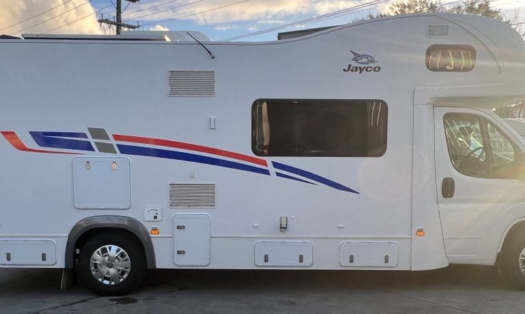 2017 Jayco Conquest FA24-1 exterior view of the driver's side.