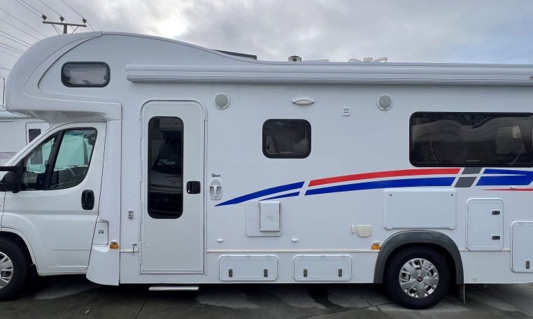 2017 Jayco Conquest FA24-1 exterior view of the habitation door.