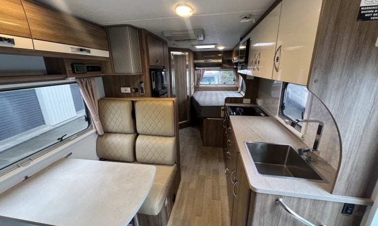 2017 Jayco Conquest FA24-1 interior view showing the entry handrail.