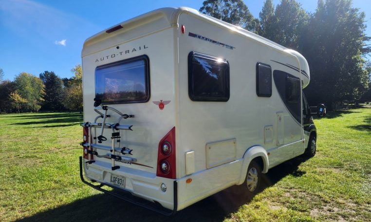 2018 Auto-Trail Imala 720 motorhome exterior showing the bike rack.