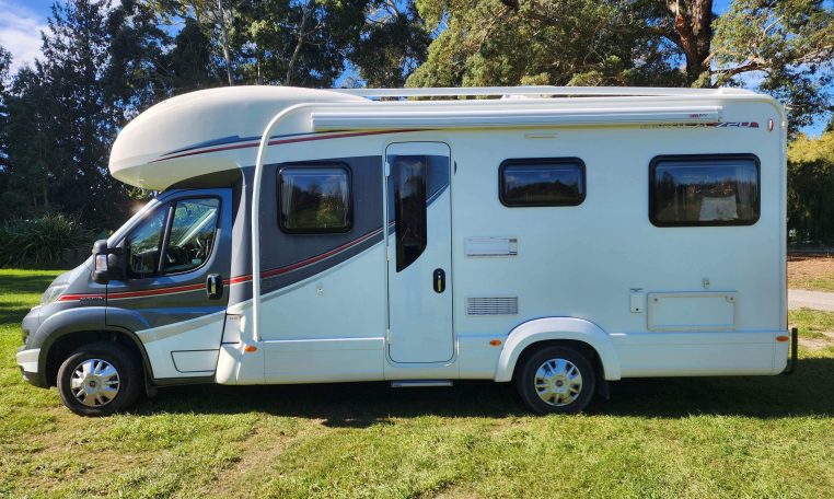 2018 Auto-Trail Imala 720 motorhome exterior view showing the habitation door.