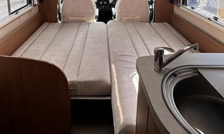 2018 Auto-Trail Tracker RS motorhome interior view showing the front lounge bed conversion.