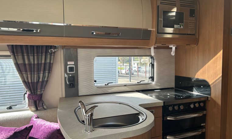 2018 Auto-Trail Tracker RS motorhome interior view showing the compact kitchen.