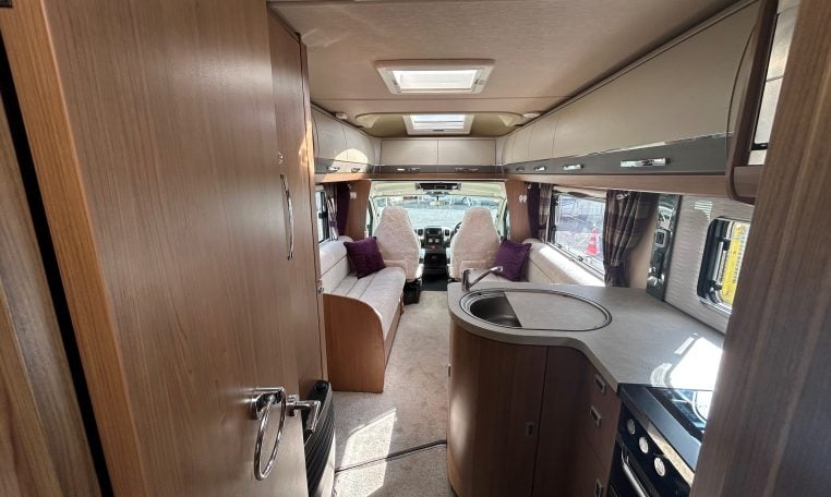 2018 Auto-Trail Tracker RS interior view showing the removeable carpets.
