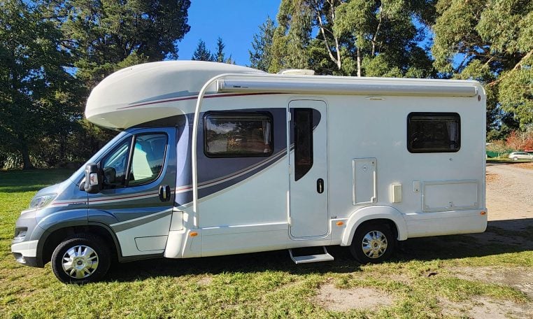 2018 Auto-Trail Tribute 715 motorhome exterior view showing the habitation door.