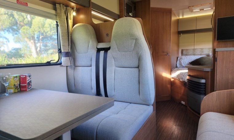 2018 Auto-Trail Tribute 715 motorhome interior view showing the passenger seatbelts.