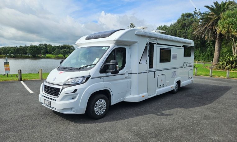 Exterior profile of the 2018 Bailey Autograph 79-4T motorhome showing side view, windows, and overall design layout.