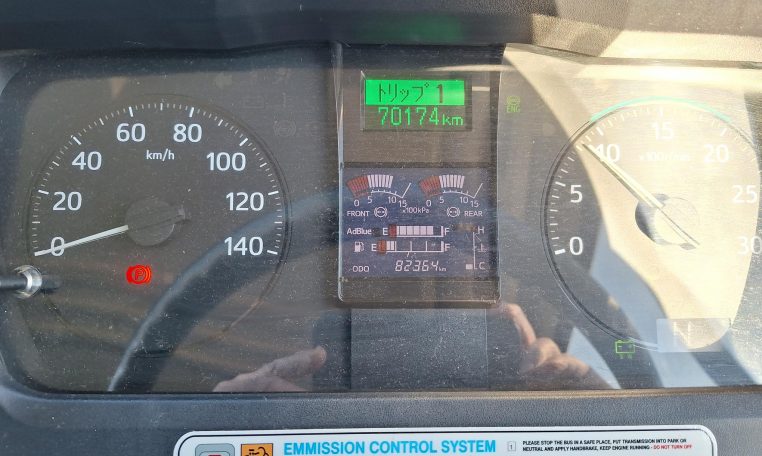 2018 Hino Melpha interior view showing the mileage.
