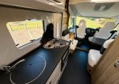 2018 Roller Team Pegaso 745 interior kitchen hob, counter and cab view.
