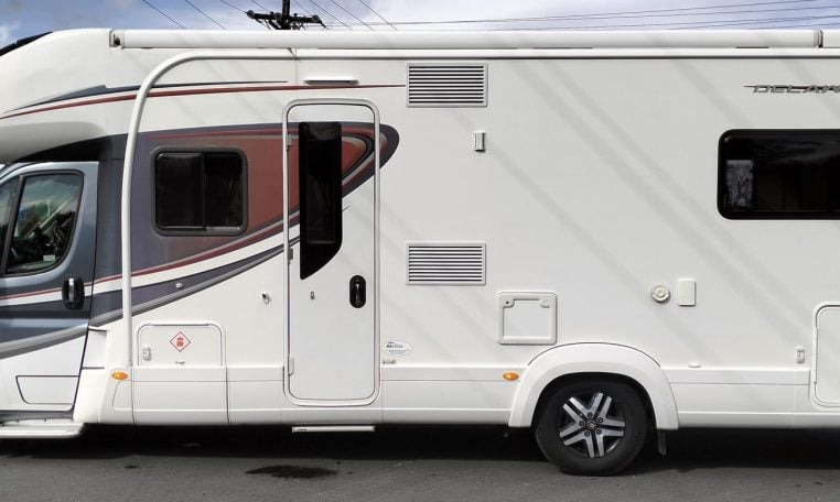 2019 Auto-Trail Frontier Delaware S exterior showing the habitation door.