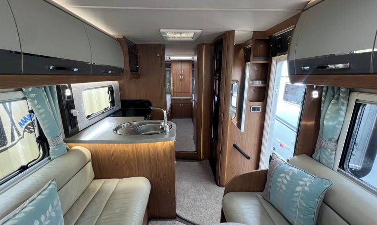 2019 Auto-Trail Frontier Delaware S interior view showing the spacious front lounge and kitchen setup.