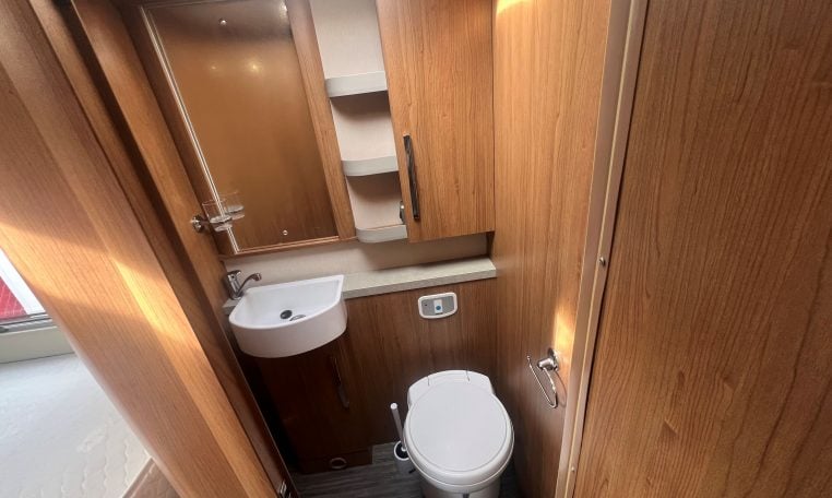 2019 Auto-Trail Frontier Delaware S interior view showing the toilet and handbasin setup.