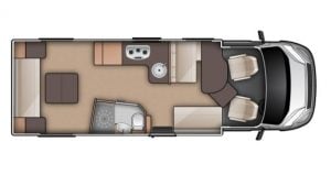 2019 Burstner GMBH interior floorplan showing the motorhome layout.