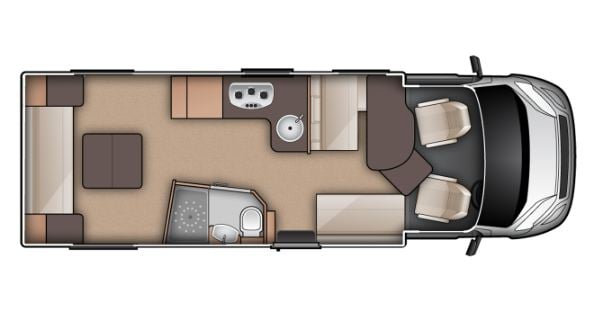 2019 Burstner GMBH interior floorplan showing the motorhome layout.