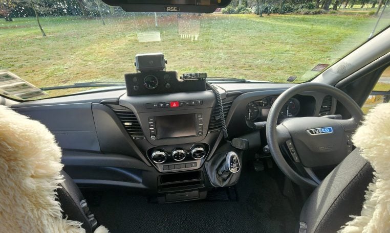 2019 Iveco Daily 50-210 interior front cab view showing the steering wheel and dashboard.