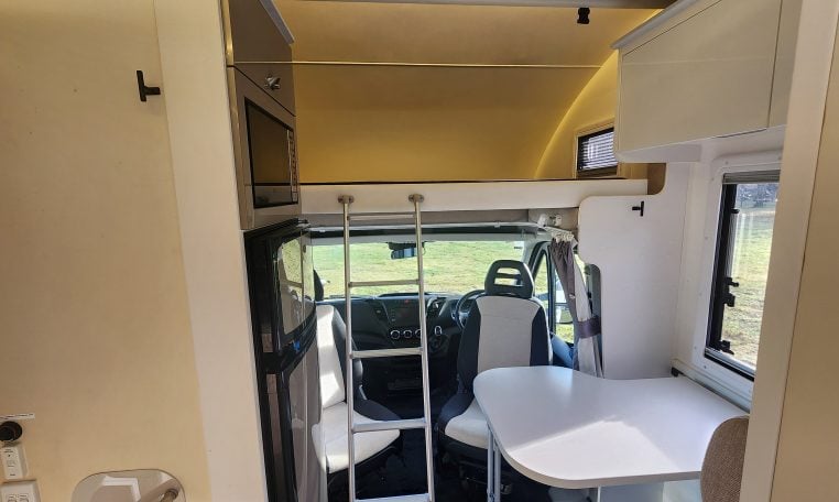 2019 Iveco Sunliner Switch interior view showing the bed over the cab.