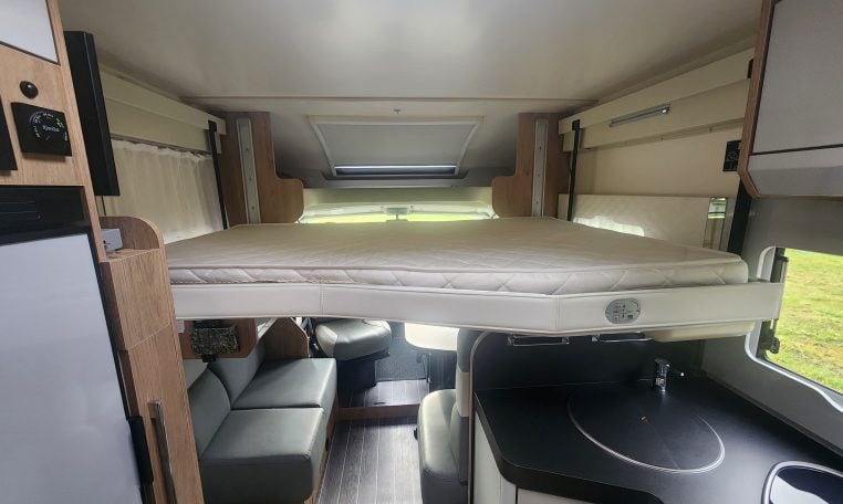2019 Roller Team T-Line 785 interior view showing the drop-down bed.