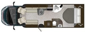 2020 Auto-Trail Delaware floorplan showing the motorhome interior layout.