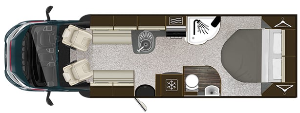 2020 Auto-Trail Delaware floorplan showing the motorhome interior layout.