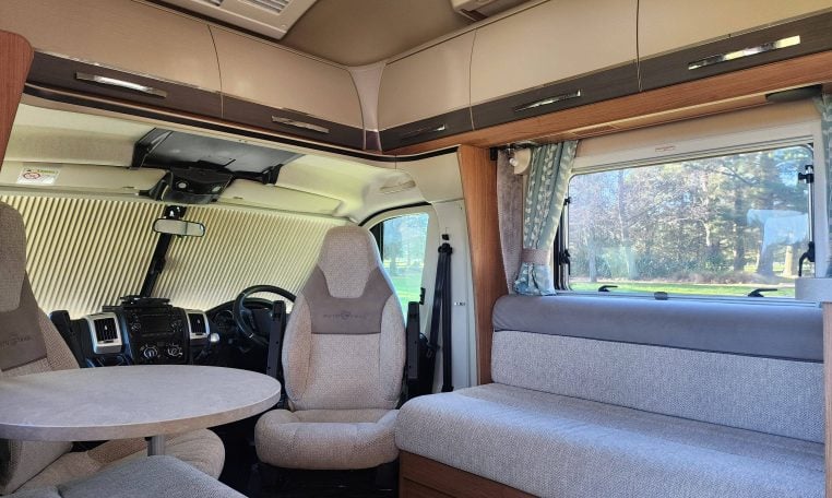 2020 Auto-Trail Delaware interior showing the spacious front lounge area.