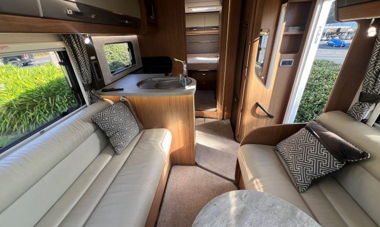 2020 Auto-Trail Frontier Delaware interior showing the motorhome entrance handrail.
