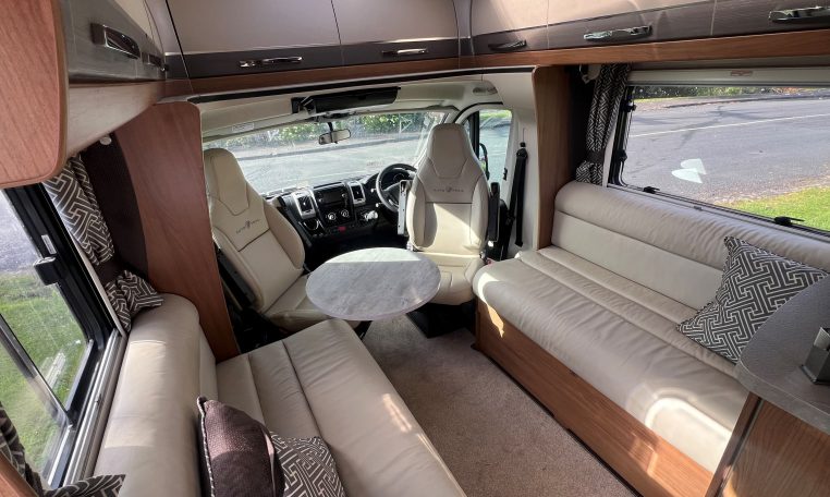 2020 Auto-Trail Frontier Delaware interior showing the motorhome spacious front lounge.