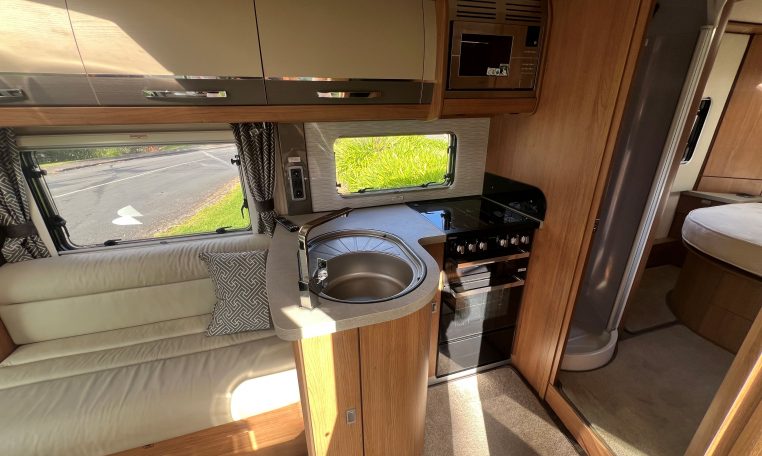 2020 Auto-Trail Frontier Delaware interior showing the motorhome kitchen setup.