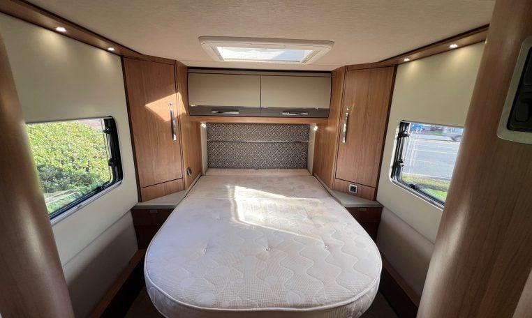 2020 Auto-Trail Frontier Delaware interior showing the rear island bed.