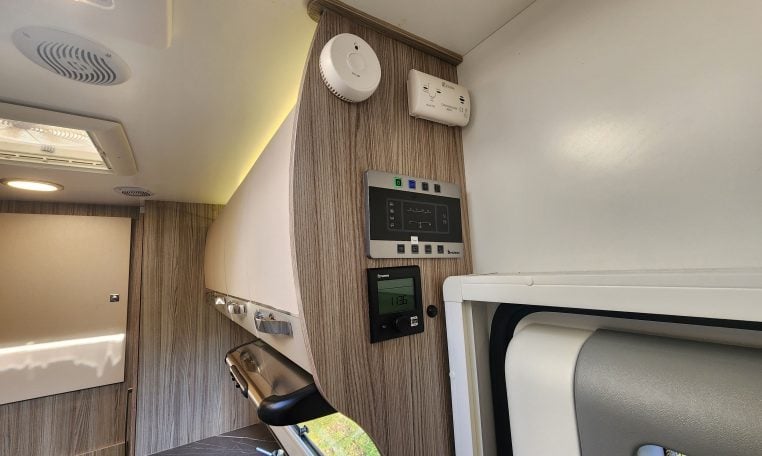 2020 Benimar Mileo 286 motorhome interior showing the control panels.