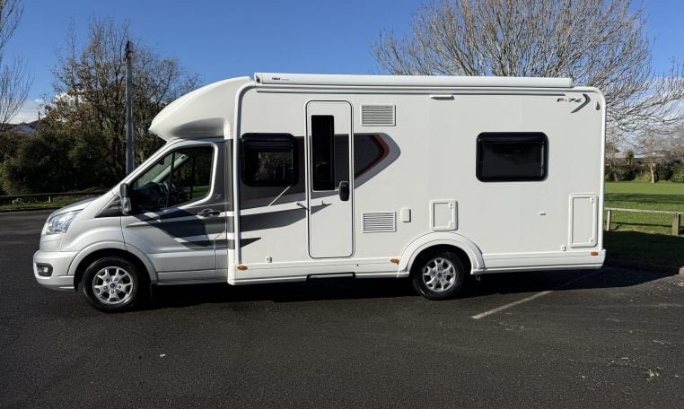 2021 Auto-Trail F-Line F74 exterior view showing the habitation door.