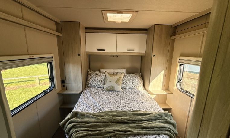 2021 Auto-Trail F-Line F74 interior view showing the spacious bedroom with rear island bed.