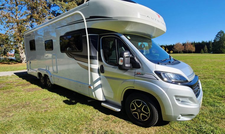 2021 Auto-Trail Frontier Comanche motorhome exterior view showing the front and driver's side.