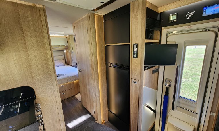 2021 Auto-Trail Frontier Comanche motorhome interior view of the integrated fridge.