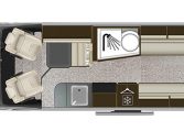 2021 Auto-Trail Tribute T680 motorhome floorplan showing the interior layout.