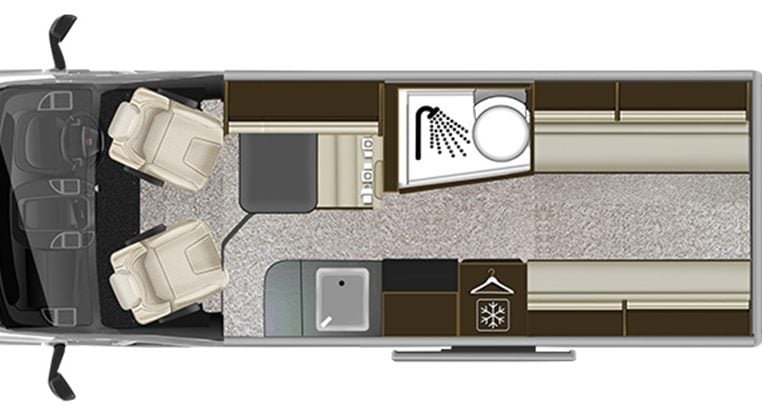 2021 Auto-Trail Tribute T680 motorhome floorplan showing the interior layout.