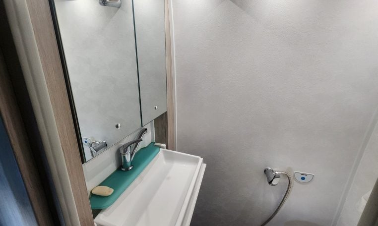 2021 Auto-Trail Tribute T680 motorhome interior view of the fold down vanity.