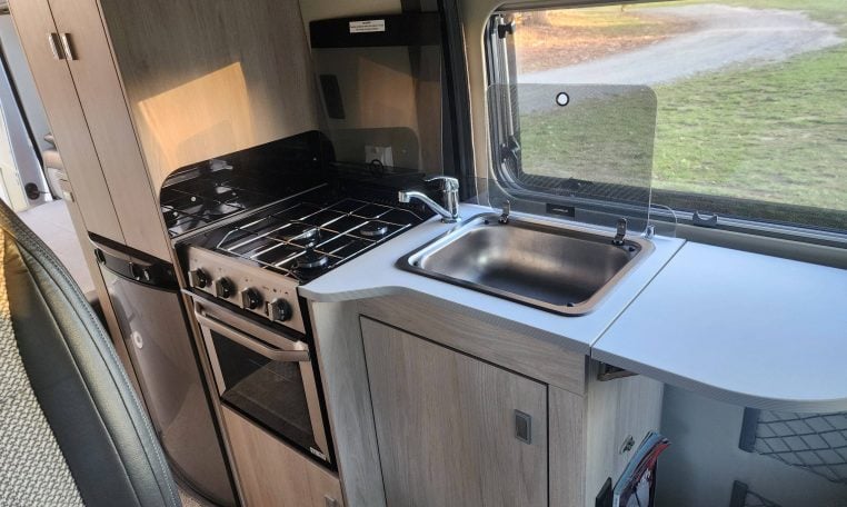 2021 Auto-Trail Tribute T680 motorhome interior view showing the kitchen.