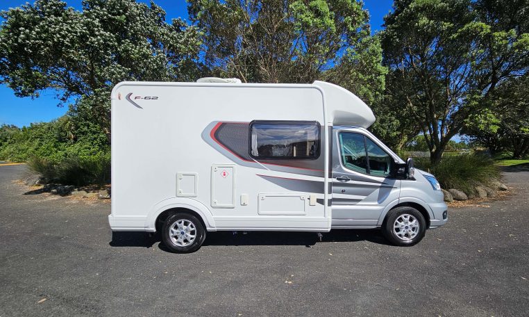Auto-Trail F-Line F62 motorhome exterior showing the driver’s side profile and design.