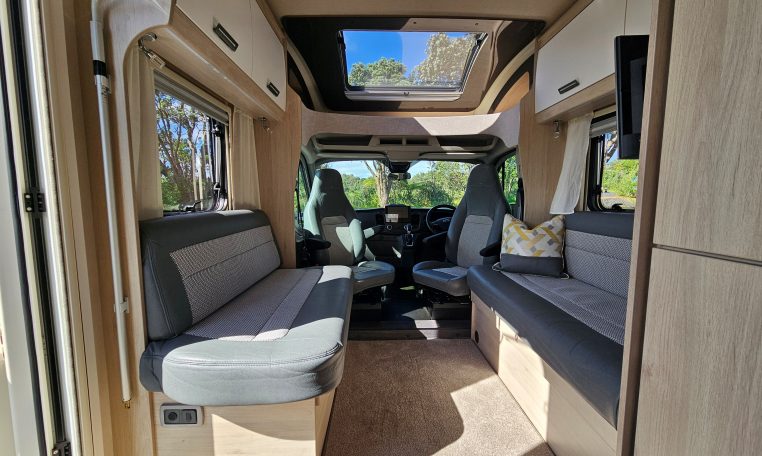 Spacious front lounge area in an Auto-Trail F-Line F62 motorhome, designed for comfort and everyday use.