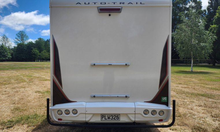 Pre-owned 2022 Auto-Trail F-Line F74 4-berth motorhome, exterior view of the rear bumper protection bar.