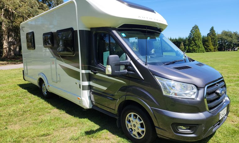 Pre-owned 2022 Auto-Trail F-Line F74 4-berth motorhome, exterior view of the drivers' side.