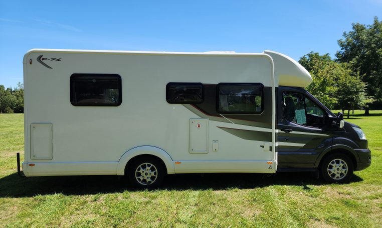 2022 Pre-owned Auto-Trail F-Line F74 4-berth motorhome, exterior view of the drivers' side.