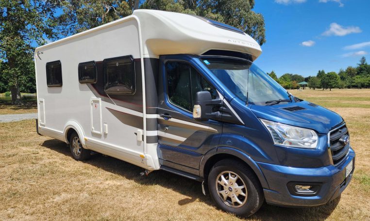 Pre-owned 2022 Auto-Trail F-Line F74 4-berth motorhome, exterior view of the drivers' side.