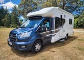 2022 Pre-owned Auto-Trail F-Line F74 4-berth motorhome, exterior view of the front and habitation door.