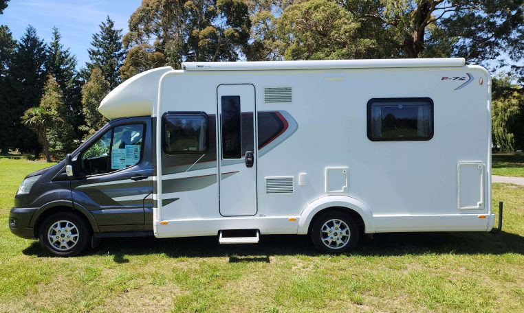 2022 Pre-owned Auto-Trail F-Line F74 4-berth motorhome, exterior view of the habitation door.