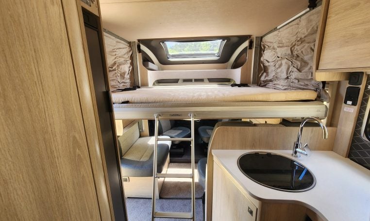 2022 Pre-owned Auto-Trail F-Line F74 4-berth motorhome, interior view of the electric drop-down bed.