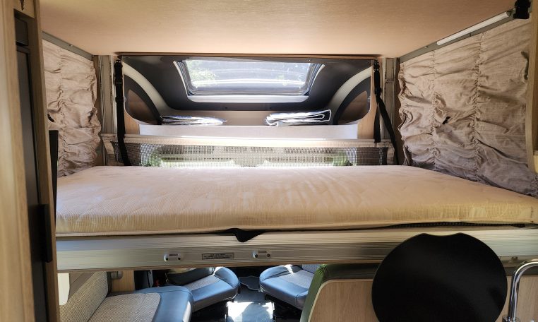2022 Pre-owned Auto-Trail F-Line F74 4-berth motorhome, interior view of the electric drop-down bed.